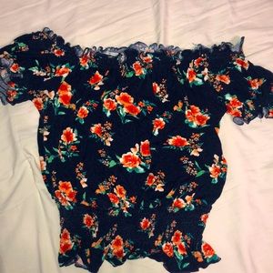 Cropped off the shoulder navy floral:) Rue21